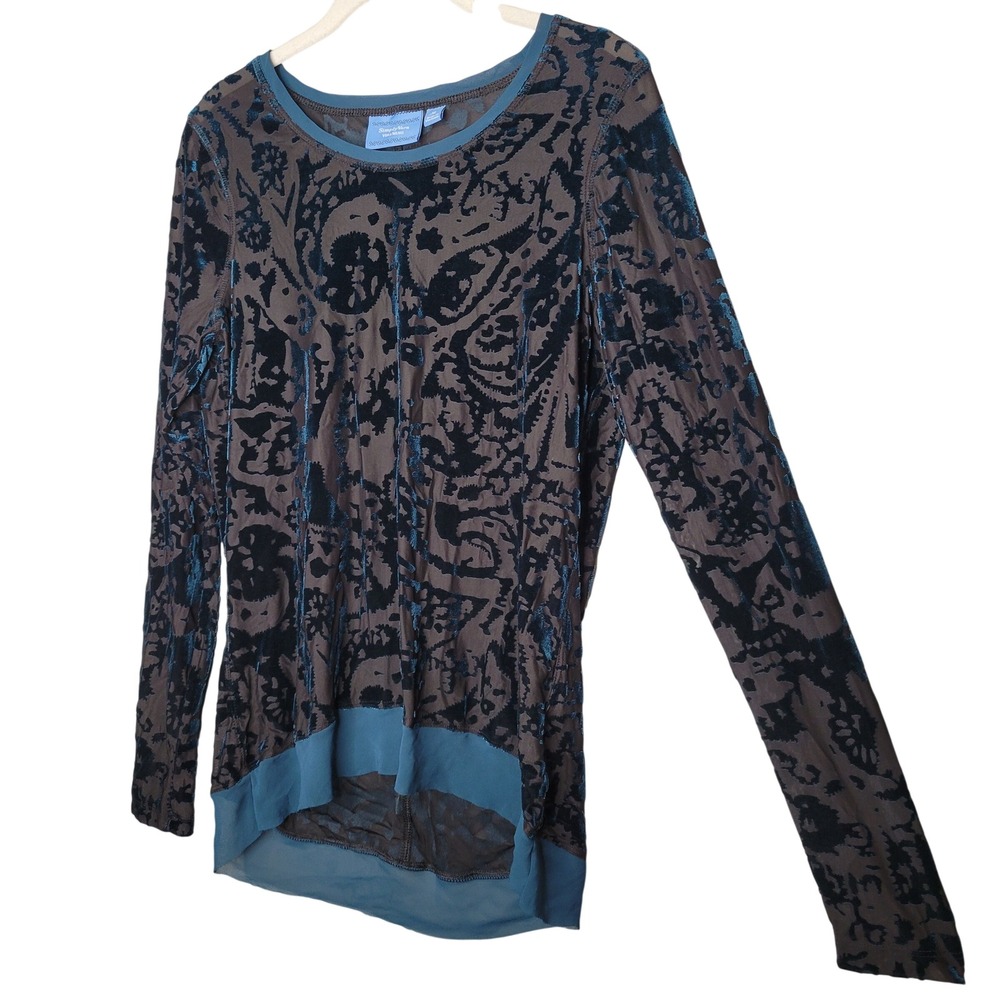Simply Vera Wang Sheer Burnout Velvet Top Womens‎ Sz M Teal Dark Romantic Goth